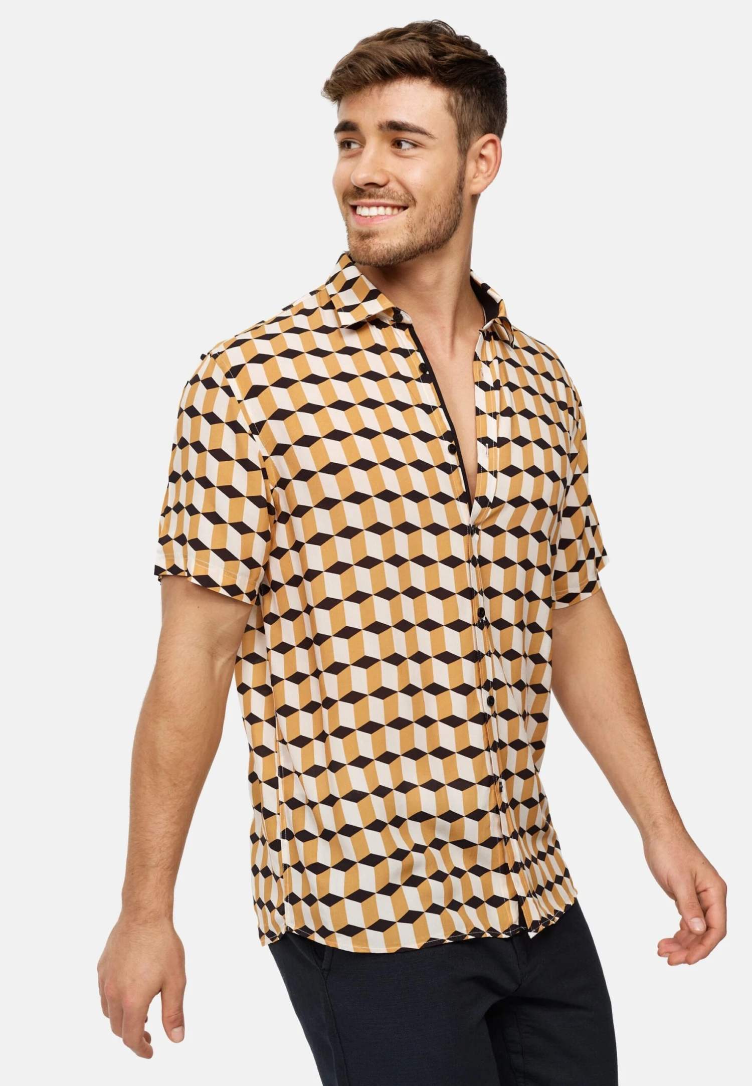 Indicode Jeans Kurzarm Inwalli - Overhemd - Black Mix 1 Indicode Jeans Kurzarm Inwalli - Overhemd - Black Mix