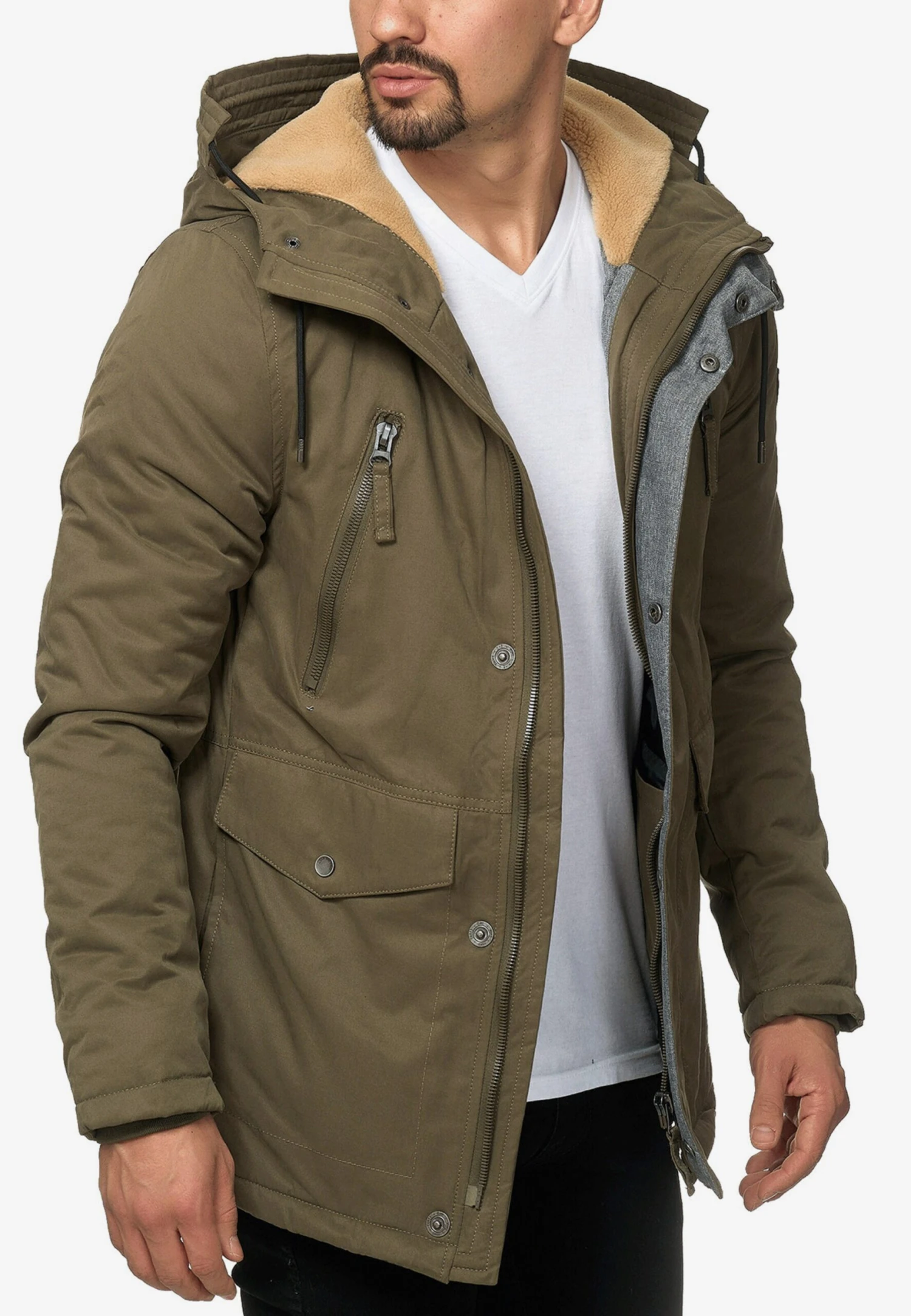 Indicode Jeans Parkas Winterparka Loaf Heren Kaki 4 Indicode Jeans Parkas Winterparka Loaf Heren Kaki - Image 4