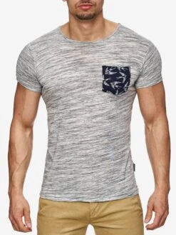 Indicode Jeans T-shirts Shirt Blaine Heren Grijs Gemêleerd