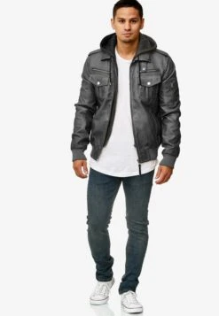 Indicode Jeans Leren Jassen Tussenjas Aaron Heren Basaltgrijs -Indicode Jeans Verkoop dd4b4a1d8302ffc372eb127f1afe338b