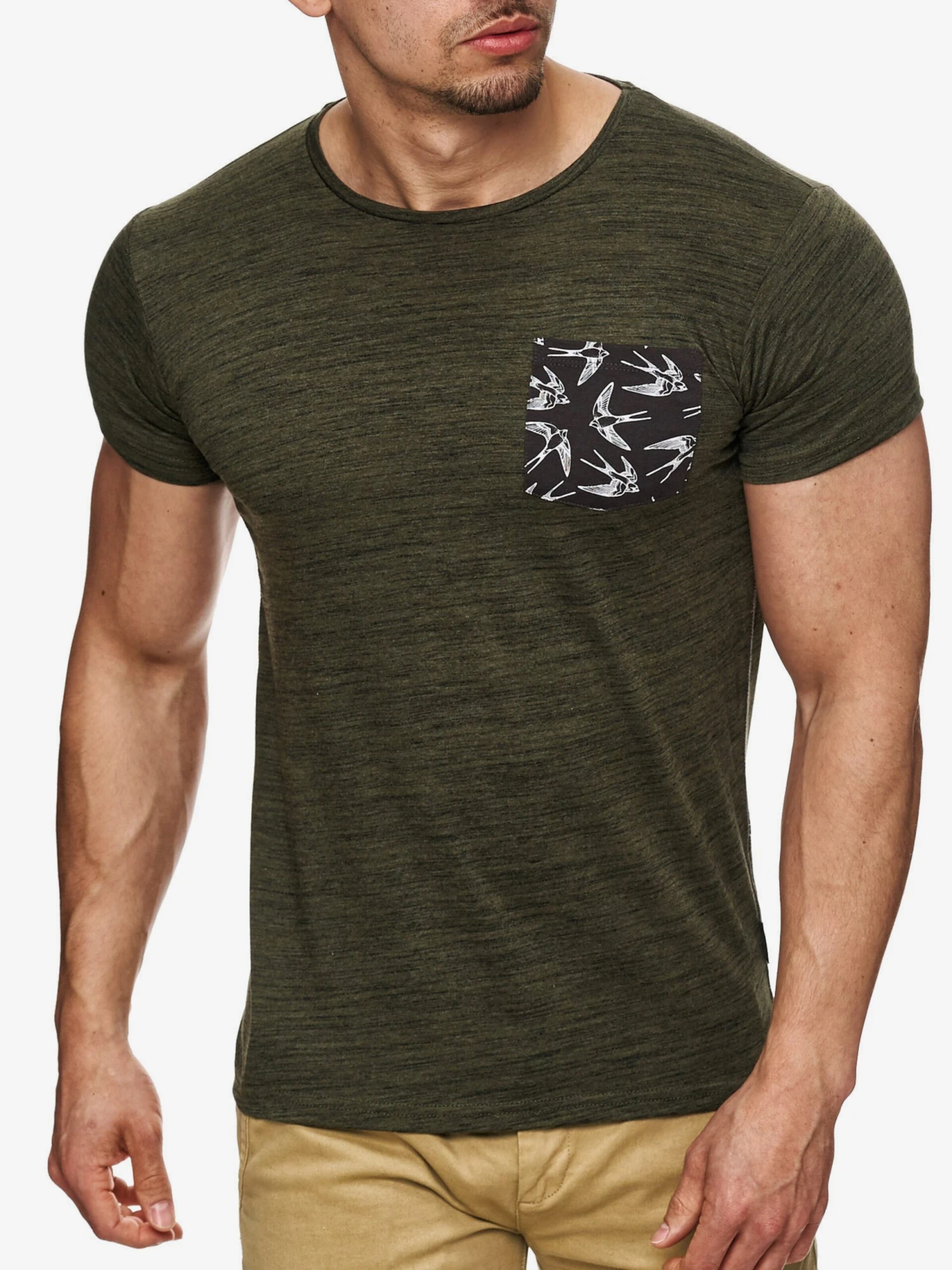 Indicode Jeans T-shirts Shirt Blaine Heren Kaki 1 Indicode Jeans T-shirts Shirt Blaine Heren Kaki